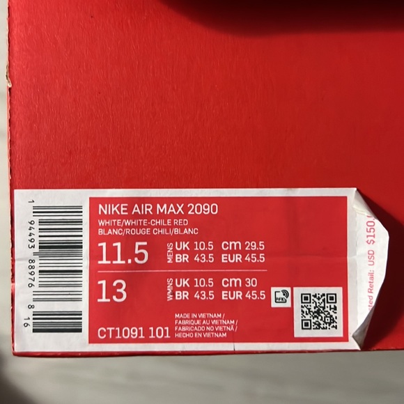 Nike Air Max 2090  USA White/White-Chile Red 11.5 Men ( pre-owned ) - Picture 7 of 7